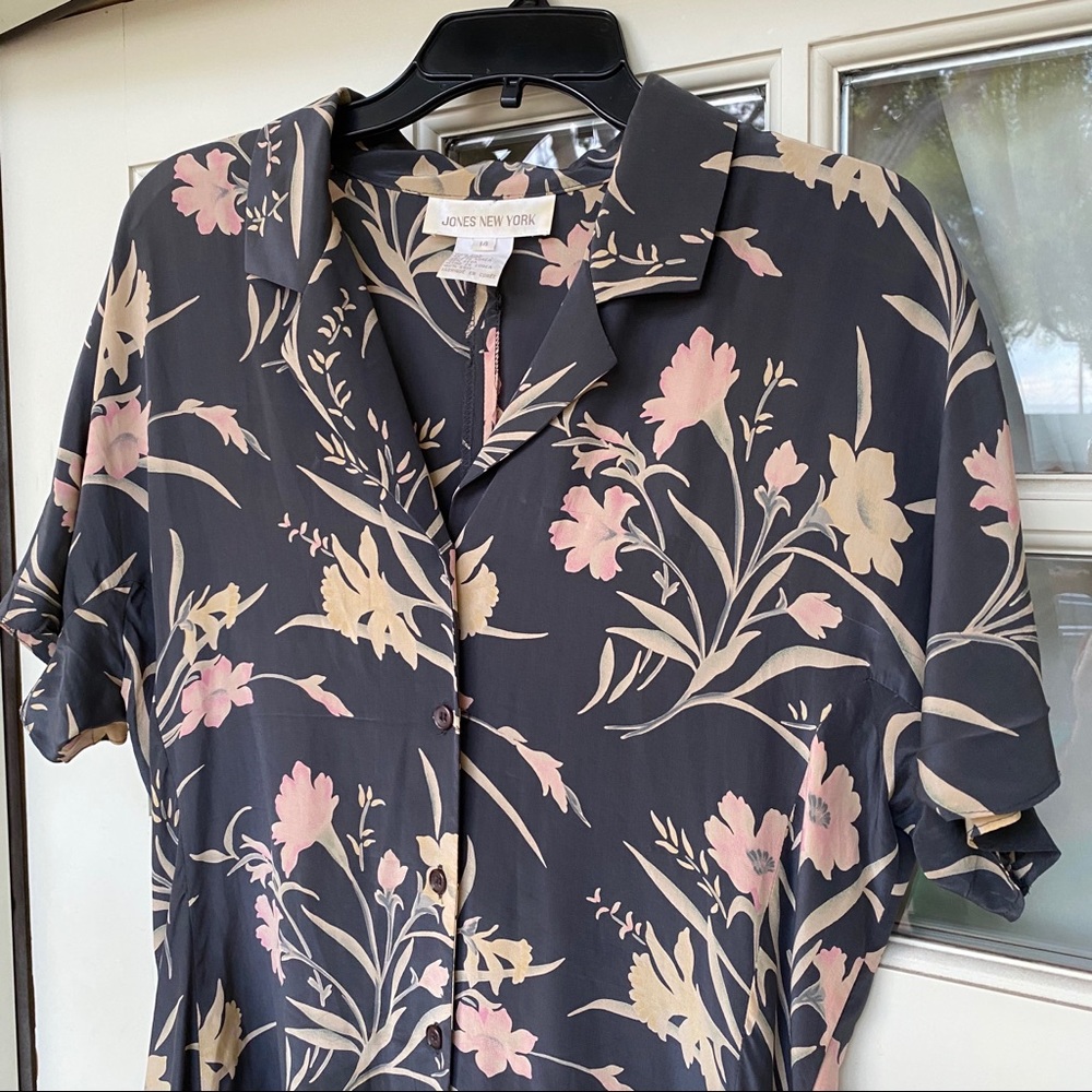 Jones New York silk dress button down pockets 14 - Picture 4 of 16